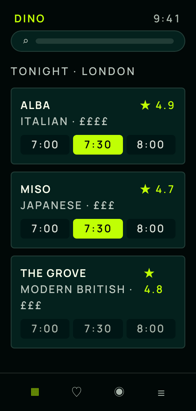Dino diner phone app: tonight's availability in London